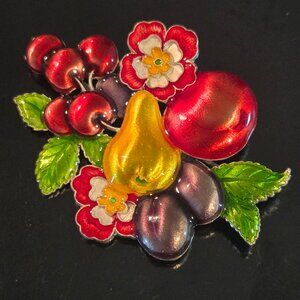 Gorgeous! Vintage MFA Museum of Fine Arts Enamel Primrose Flower & Fruit Brooch